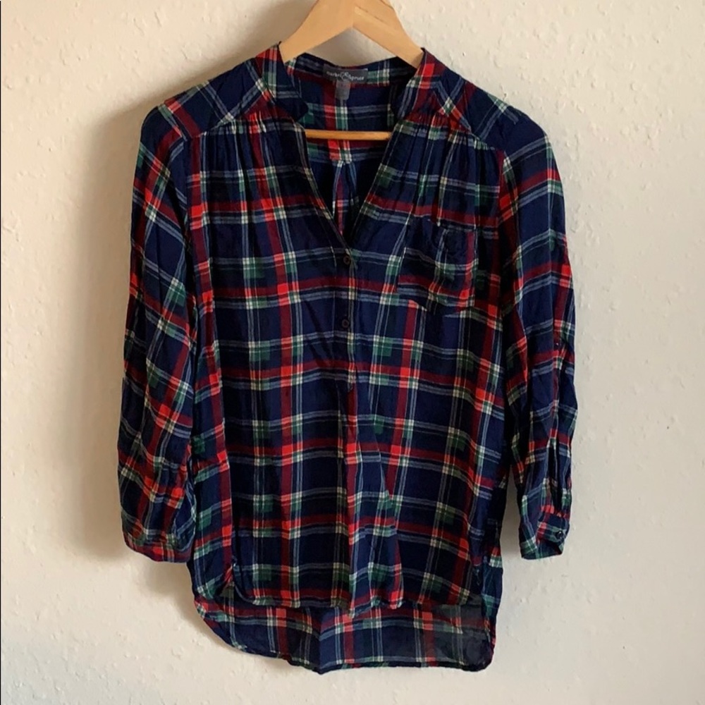 Plaid 3/4 Sleeve Blouse